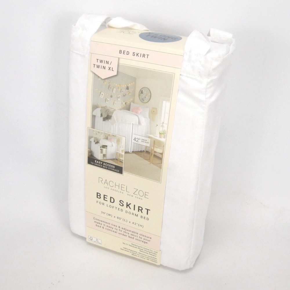 Rachel Zoe Twin or Twin XL Bed Skirt 39" x 80" x 42" Lofted Dorm Bed White - Picture 7 of 15